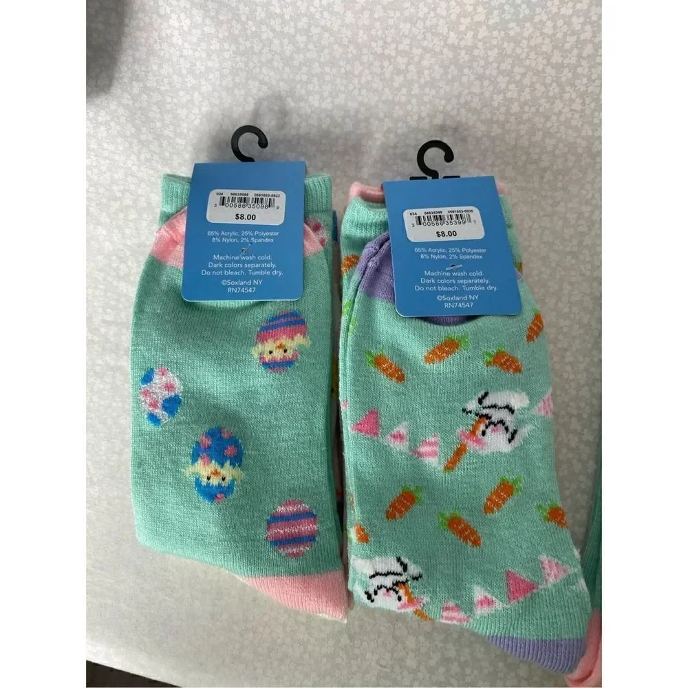 DAVCO WOMEN’S CUTE EASTER SOCKS SIZE 9-11 SHOE SIZE 4-10.5 - 8 PAIR